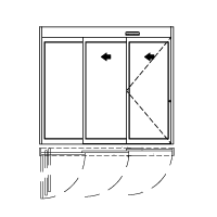 A drawing of a 3 panel telescoping door.