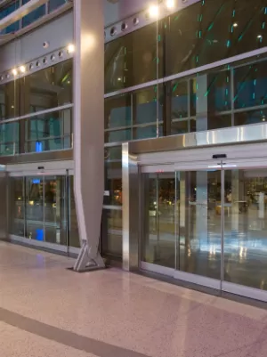 A set of airport doors.