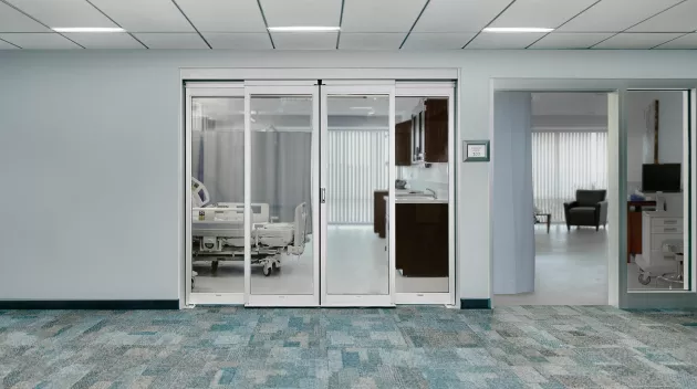 A view of the procare set of hospital doors.