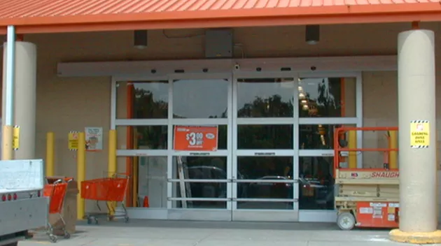 A set of doors at a retail store.