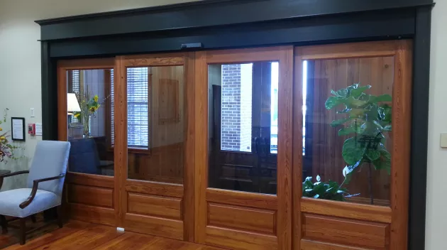 A set of utility dura glide doors.