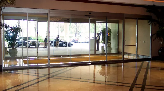 a set of all glass doors.