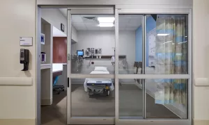 A set of manual doors in the hospital.