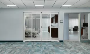 A view of the procare set of hospital doors.
