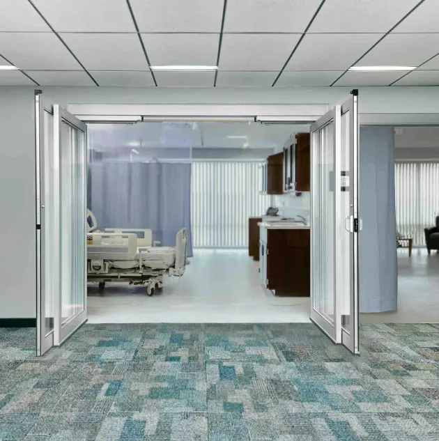 A set of bipart hospital doors opened fully.