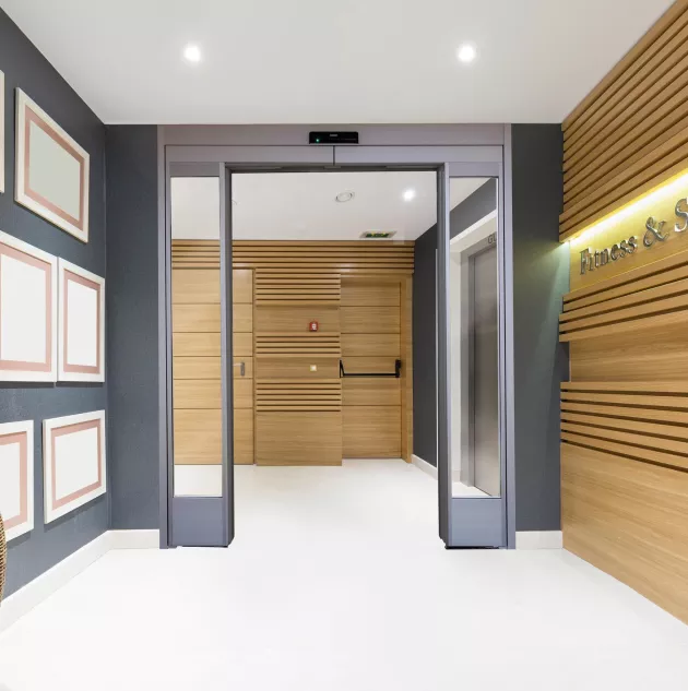 A set of open spa doors.