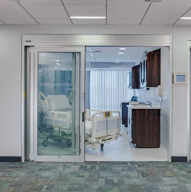 A set of sliding hospital doors.