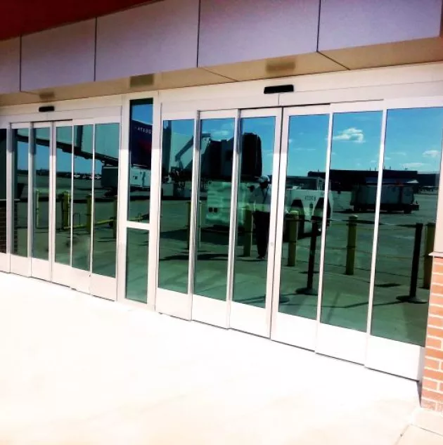 A set of telescoping automatic sliding doors.