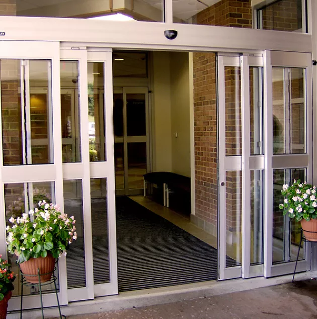 A set of telescoping automatic sliding doors.