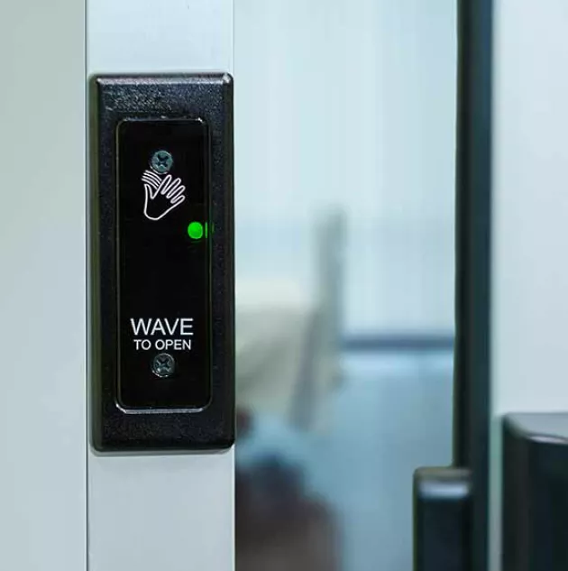 A closeup of the door sensor.