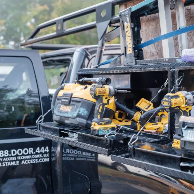 A set of power tools at a work site.