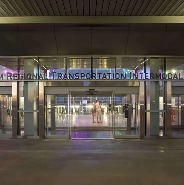 exterior of building with all glass doors.