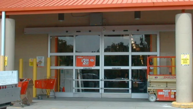 A set of doors at a retail store.