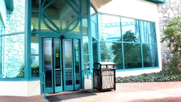 A set of folding doors to a building.