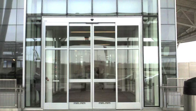 A set of dura glide doors at the airport.