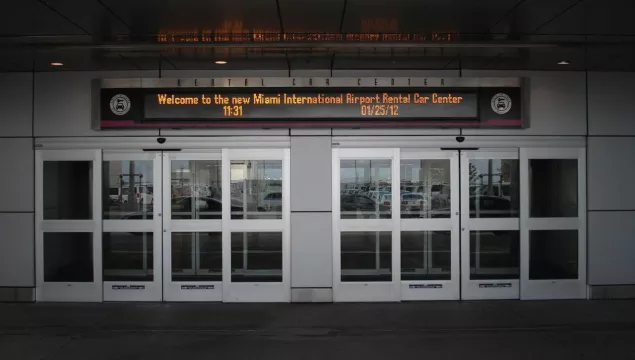 A set of durastorm doors at an airport.