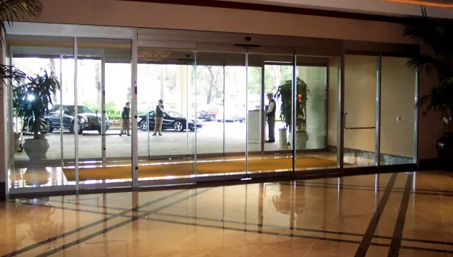 a set of all glass doors.