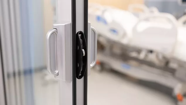ICU door latch closeup