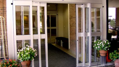 A set of telescoping automatic sliding doors.