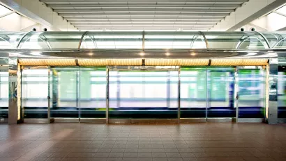 Doors in a transit location.