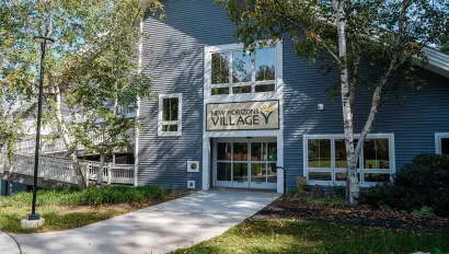 Automatic door seen on entrance of New Horizons Village assisted living building.